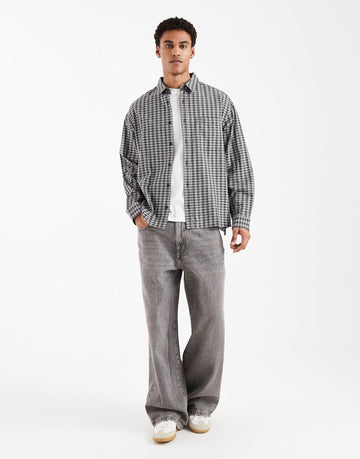 DESIGN oversized dad checked shirt black