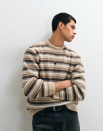 DESIGN knitted oversized striped jumper brown