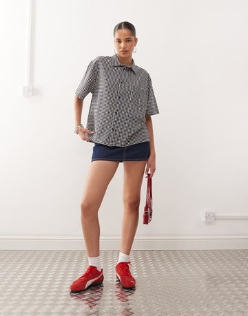 COLLUSION boxy woven shirt black white gingham