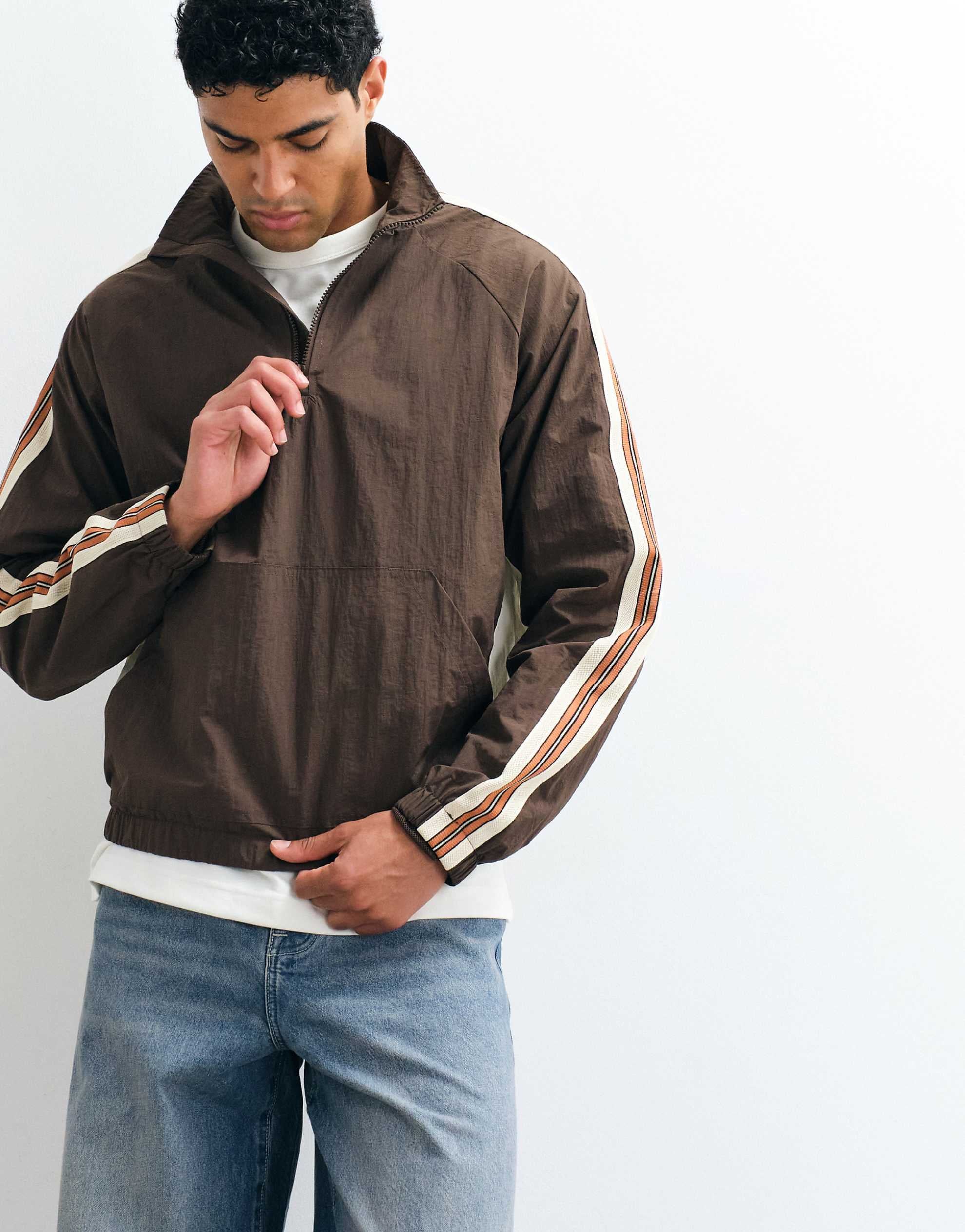 Cotton On quarter zip spray jacket brown