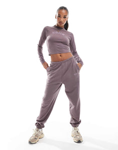 Kaiia cropped long sleeve top, hoodie & joggers co-ord purple