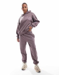 Kaiia cropped long sleeve top, hoodie & joggers co-ord purple