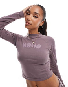 Kaiia cropped long sleeve top, hoodie & joggers co-ord purple