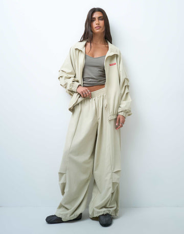COLLUSION xl nylon jogger and track jacket co-ord stone