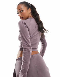 Kaiia cropped long sleeve top, hoodie & joggers co-ord purple