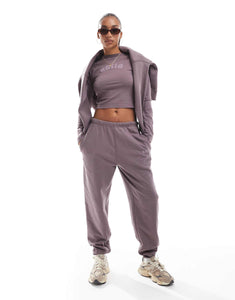 Kaiia cropped long sleeve top, hoodie & joggers co-ord purple