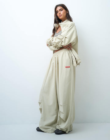 COLLUSION xl nylon jogger and track jacket co-ord stone