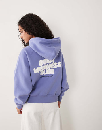 Cotton On plush premium graphic hoodie blue ice
