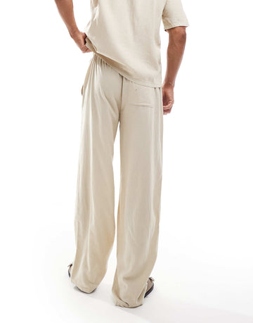 New Look double pocket boxy linen-blend shirt short co-ord stone