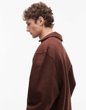 Load image into Gallery viewer, DESIGN oversized heavyweight 400gsm notch neck polo sweatshirt dark brown