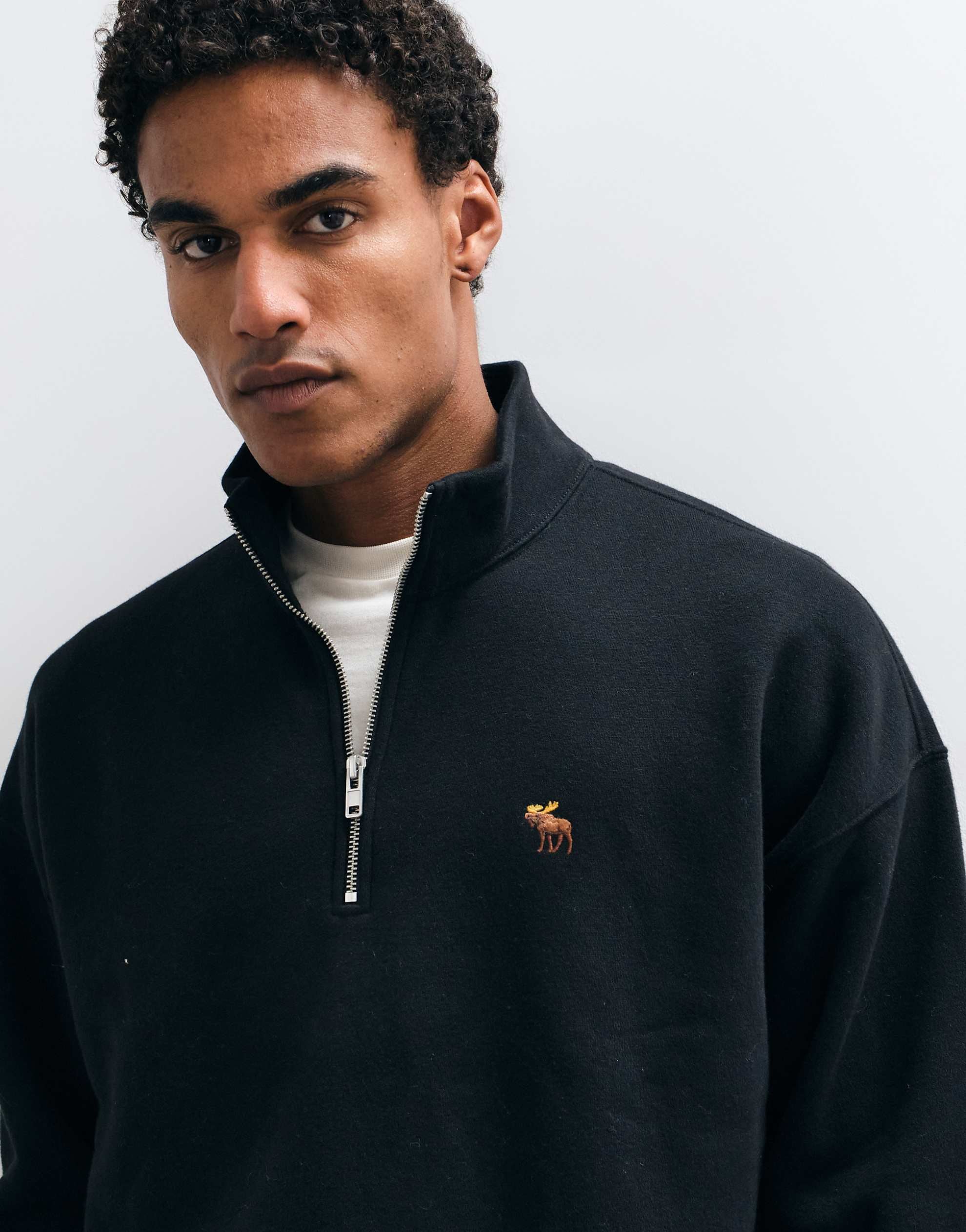 Abercrombie & Fitch icon logo 1/4 zip sweatshirt black