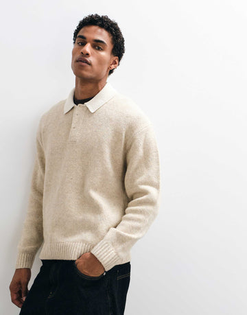 Abercrombie & Fitch knitted rugby polo jumper contrast collar mink