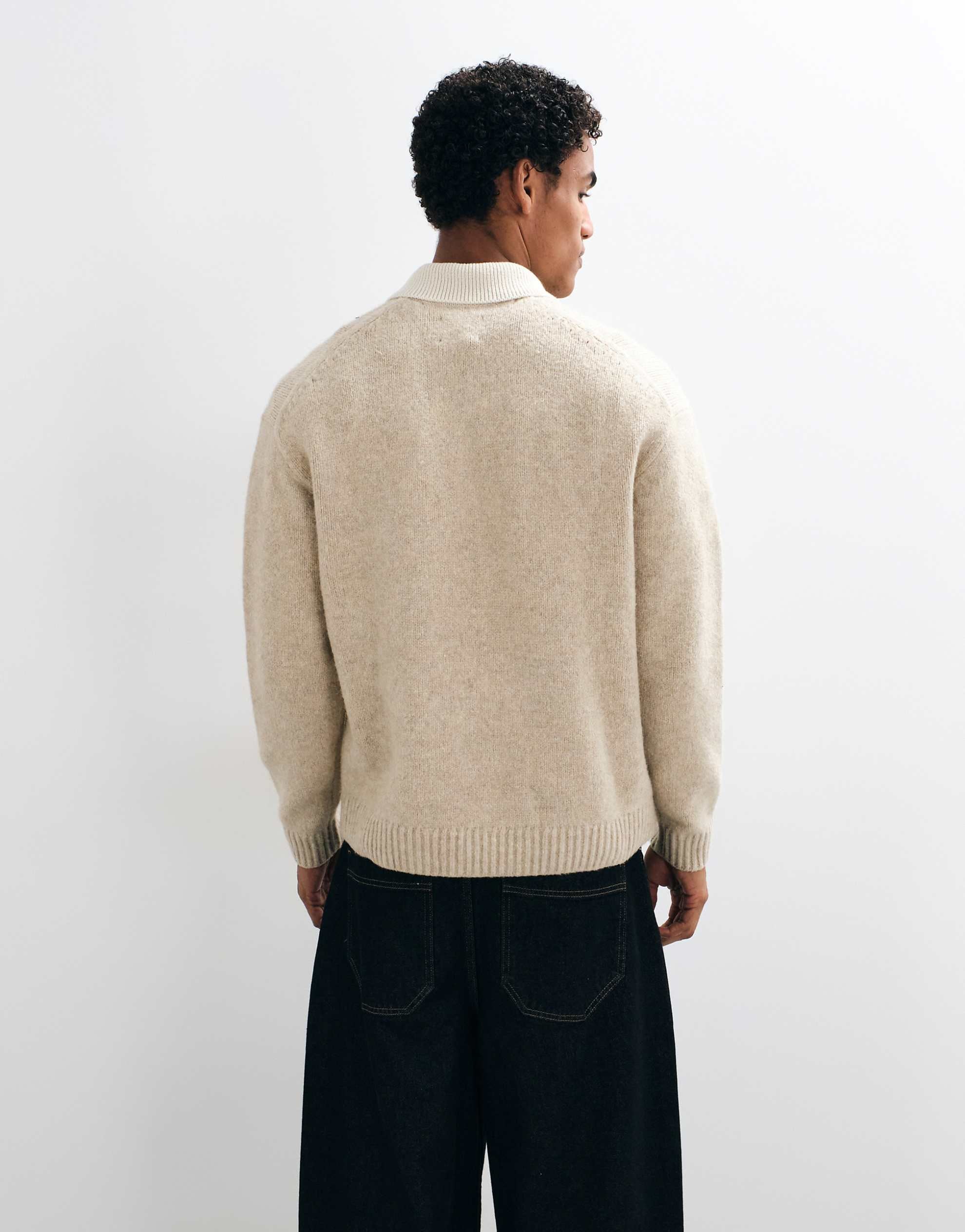 Abercrombie & Fitch knitted rugby polo jumper contrast collar mink