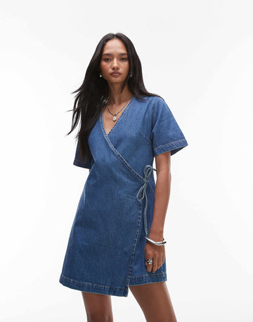Denim wrap mini dress bleach