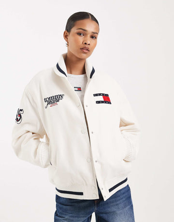 Tommy Jeans relaxed fit varsity jacket off white