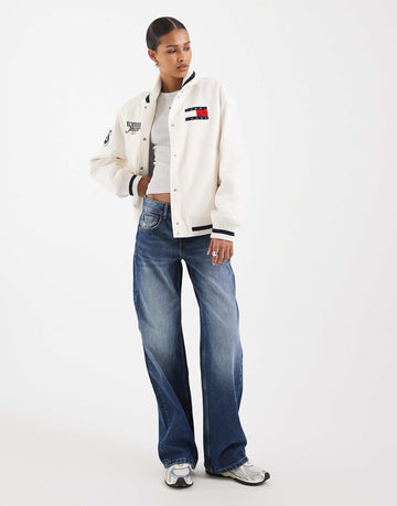 Tommy Jeans relaxed fit varsity jacket off white