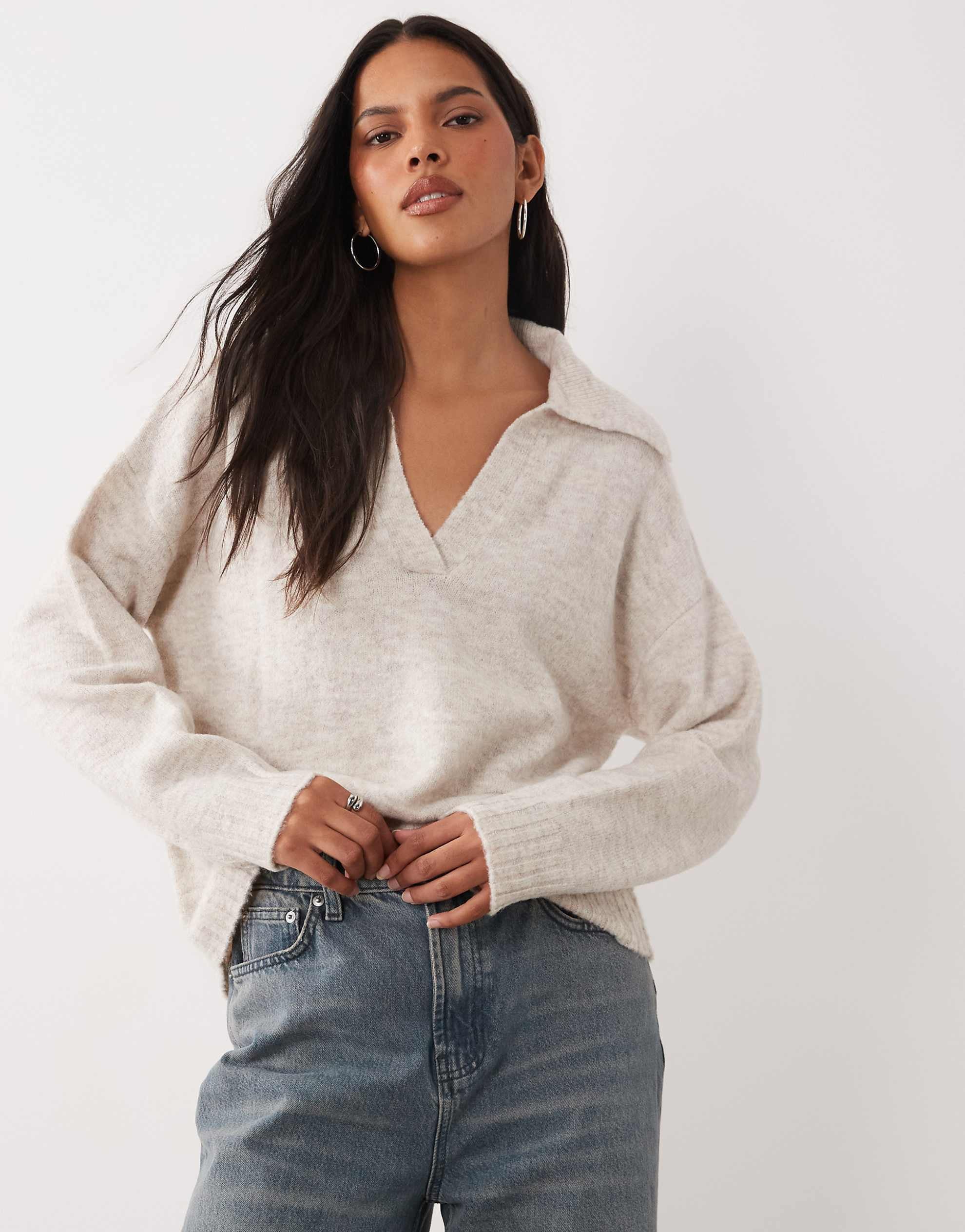 Brave Soul trophy neck knitted jumper oat