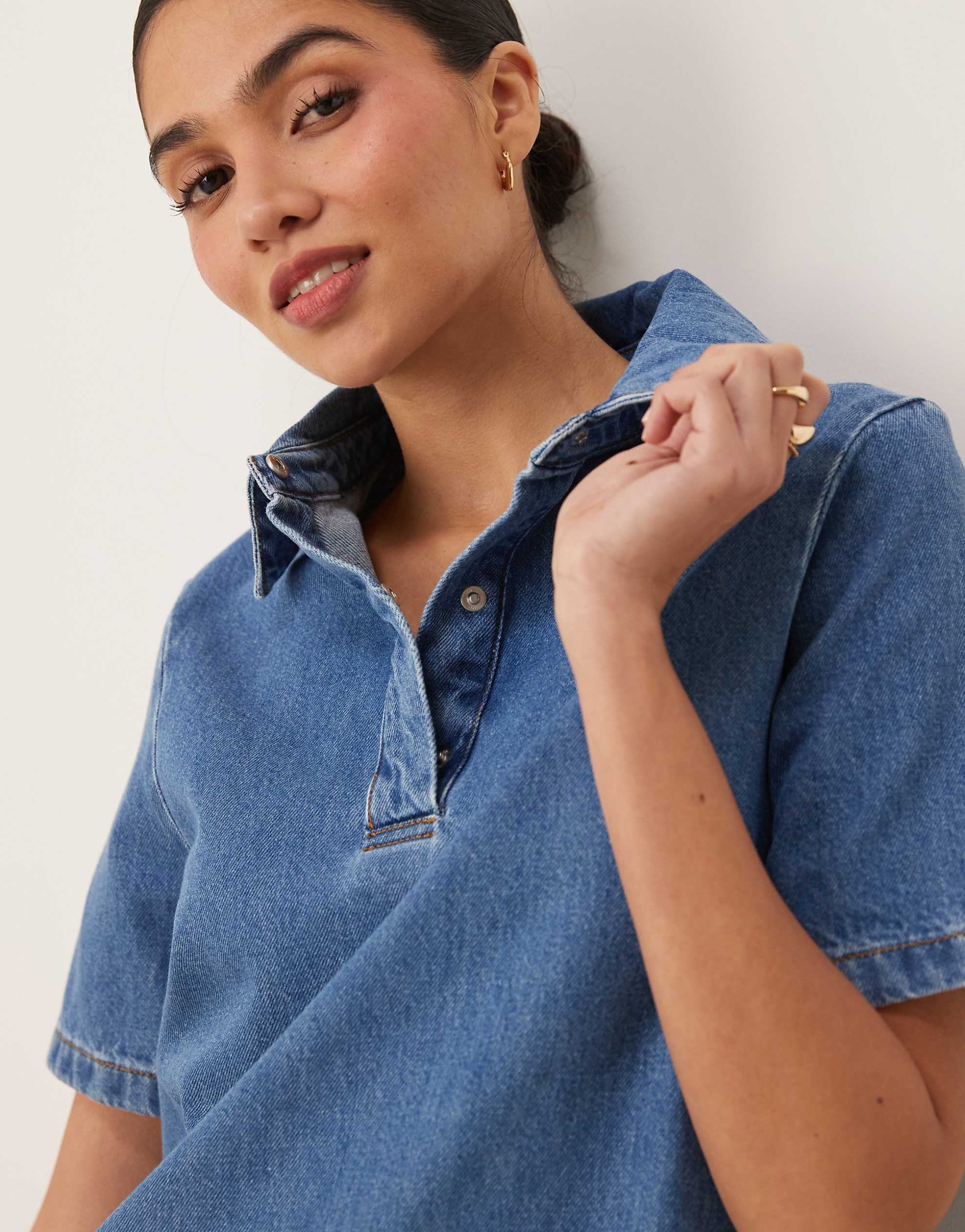 DESIGN denim polo mini dress midwash blue