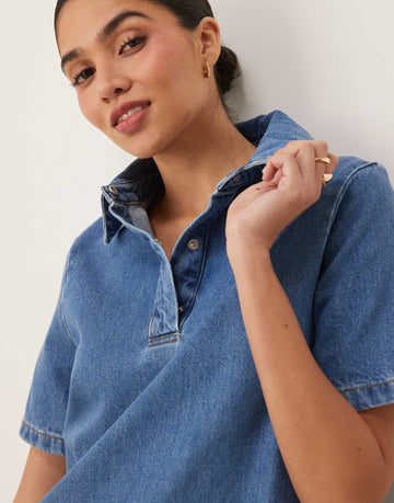 DESIGN denim polo mini dress midwash blue