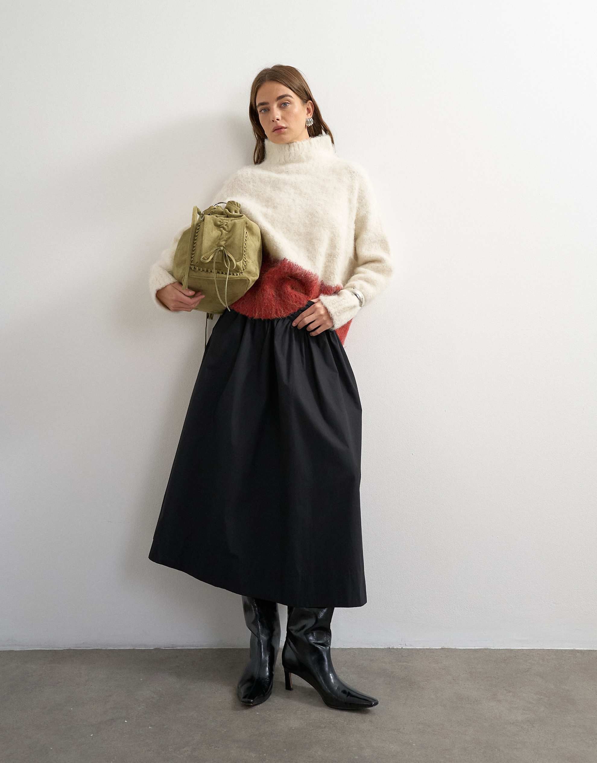 Knitted high neck hairy oversized abstract jumper neutral