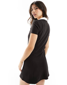 Tommy Jeans contrast polo fit & flare mini dress black
