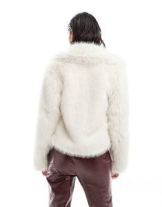 Threadbare faux fur coat white