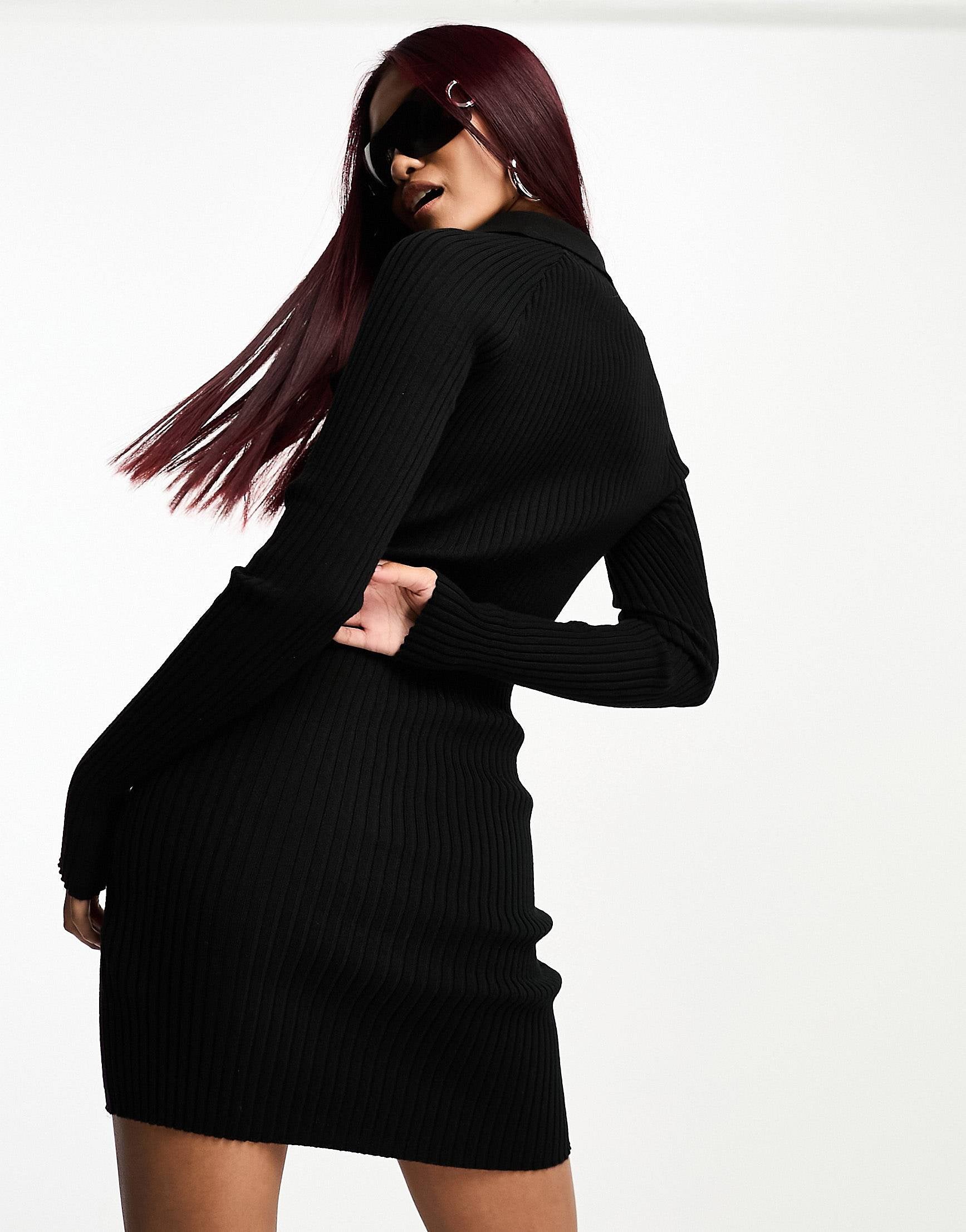 Tommy Jeans collar badge sweater dress black