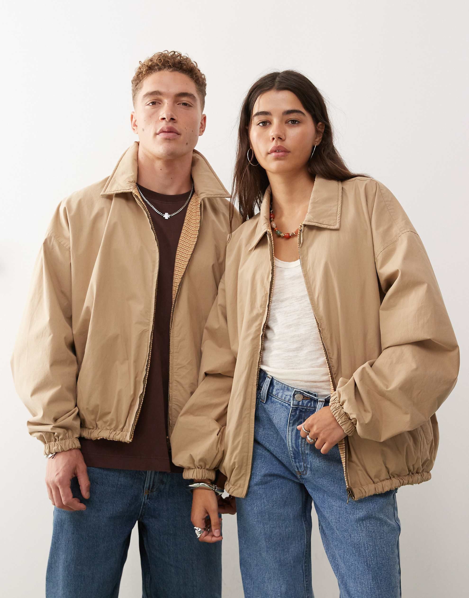 Reclaimed Vintage unisex reversible harrington coach jacket tan check print