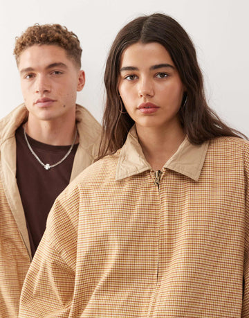 Reclaimed Vintage unisex reversible harrington coach jacket tan check print