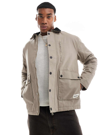 Threadbare canvas jacket cord collar mushroom
