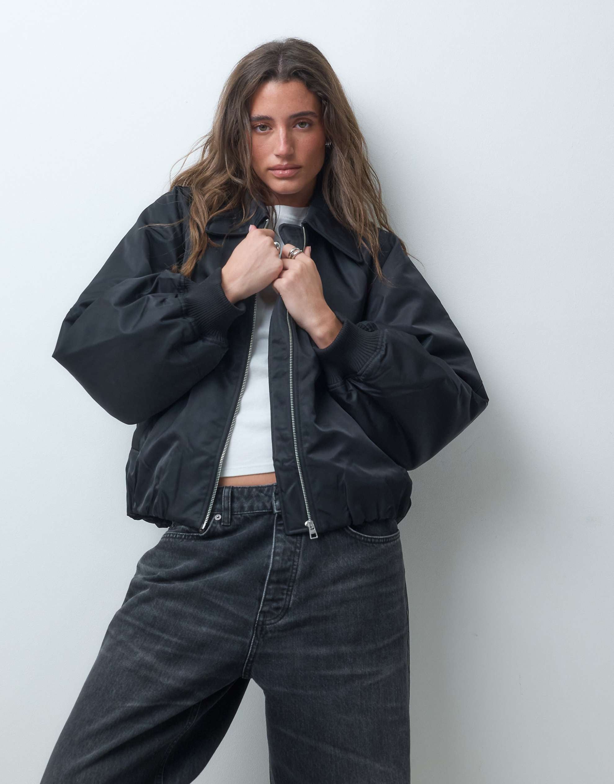 & Other Stories zip through funnel neck bomber jacket black