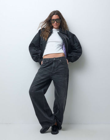 & Other Stories zip through funnel neck bomber jacket black