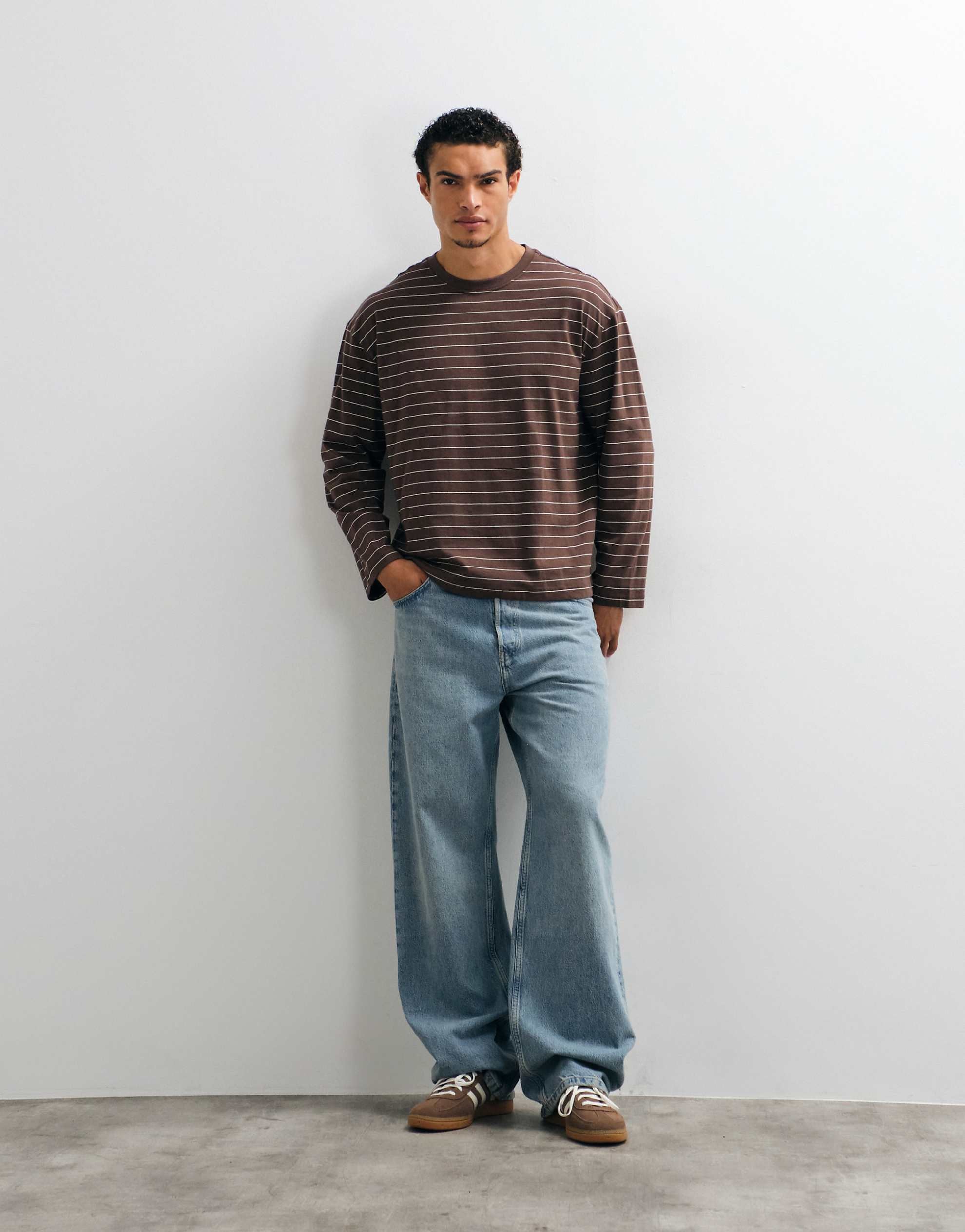 Cotton On cropped fit long sleeve tee in espresso & oat stripe.