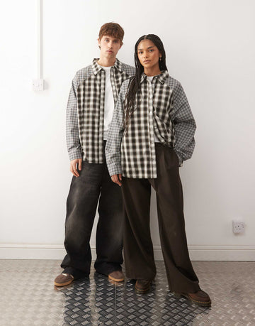 COLLUSION Unisex spliced oversized shirt grey check