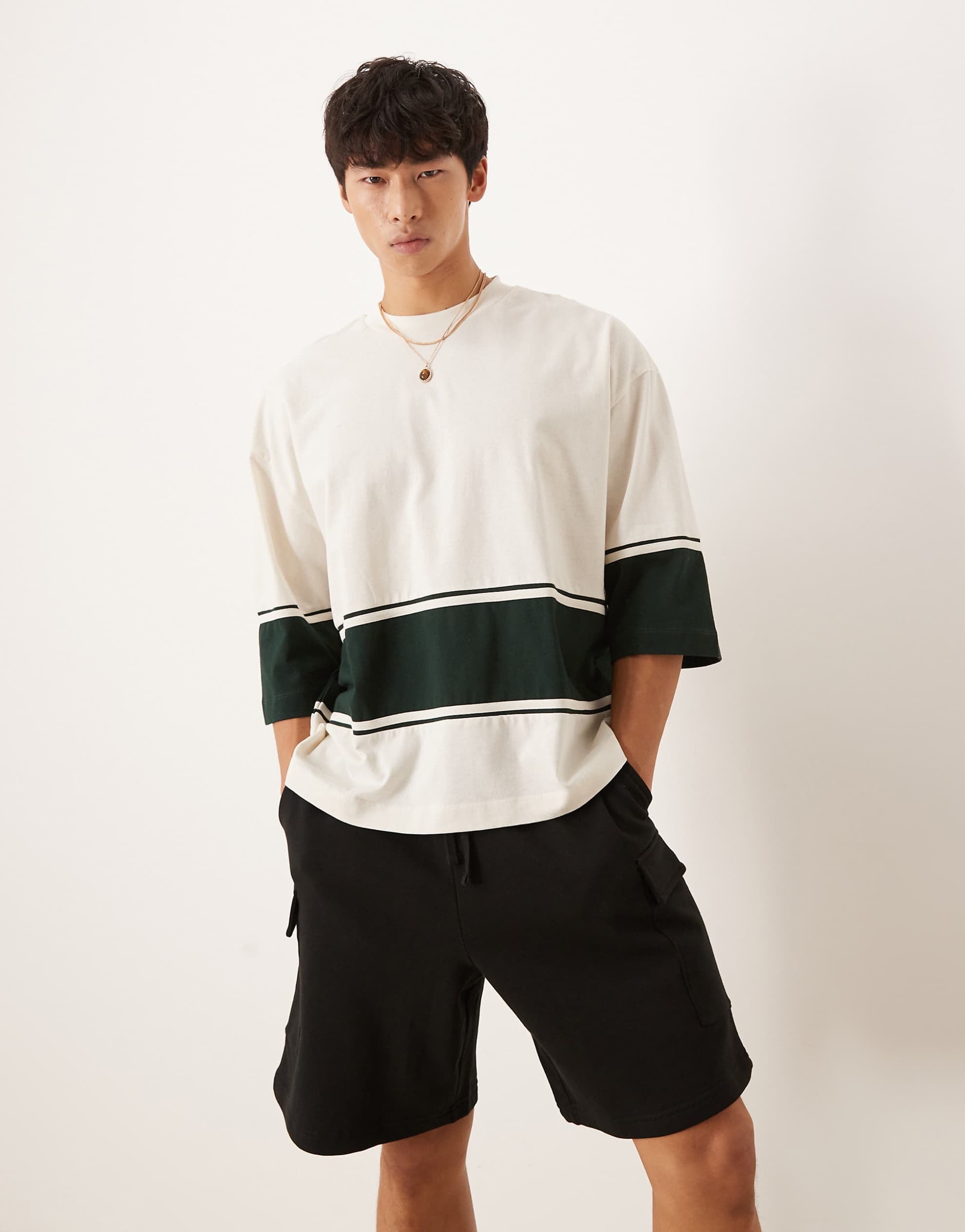 DESIGN oversized contrast t-shirt cream green