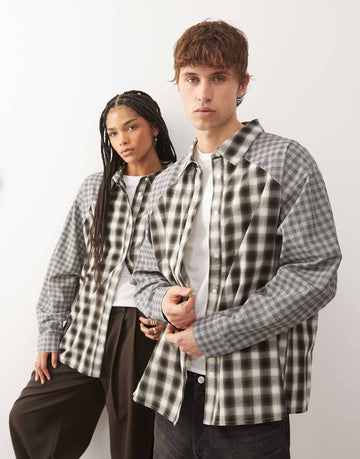 COLLUSION Unisex spliced oversized shirt grey check