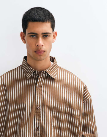 Reclaimed Vintage long sleeve crop boxy shirt brown pinstripe
