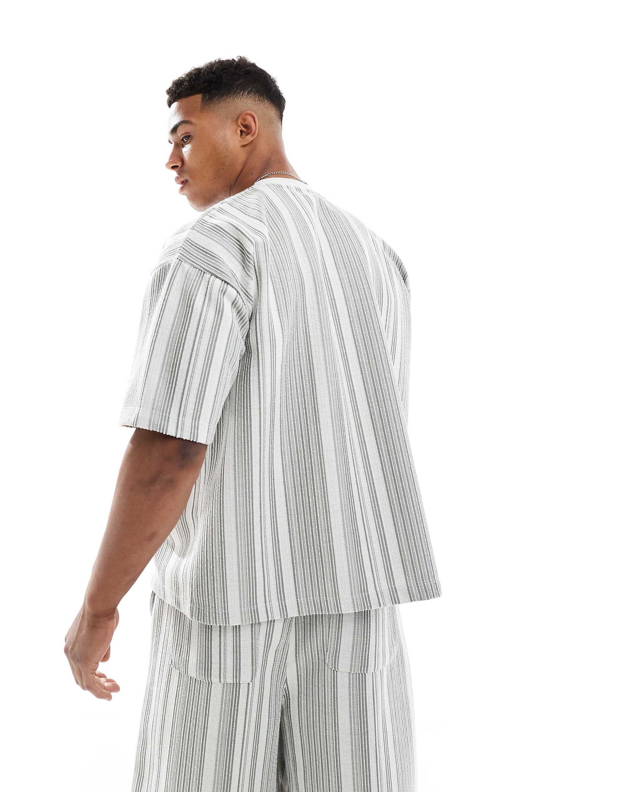 DESIGN co-ord boxy oversized t-shirt pocket textured stripe