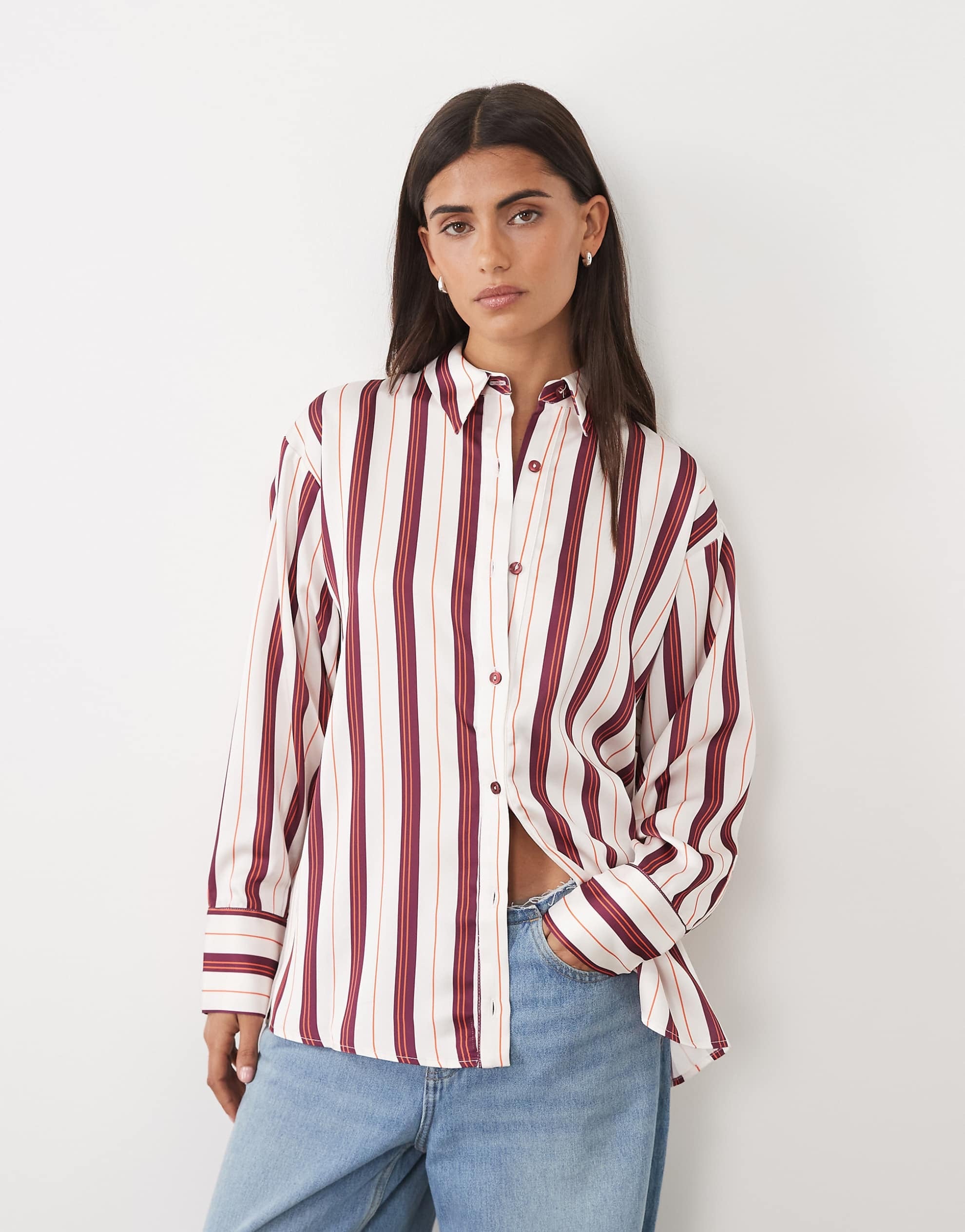 DESIGN satin boyfriend shirt stripe co-ord