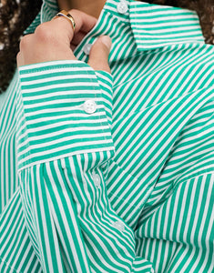 French Connection Alissa striped cropped shirt green cream stripe