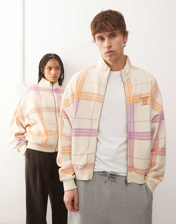 COLLUSION Unisex boxy track sweat jacket check