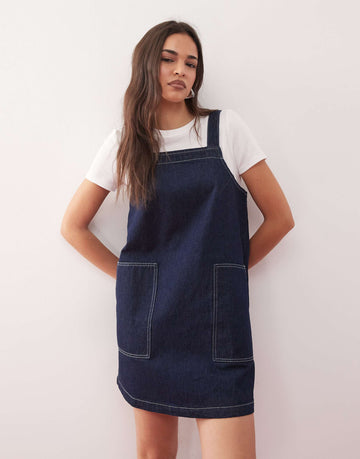 Reclaimed Vintage mini denim pinafore dress indigo wash