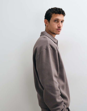 DESIGN relaxed long sleeve polo charcoal