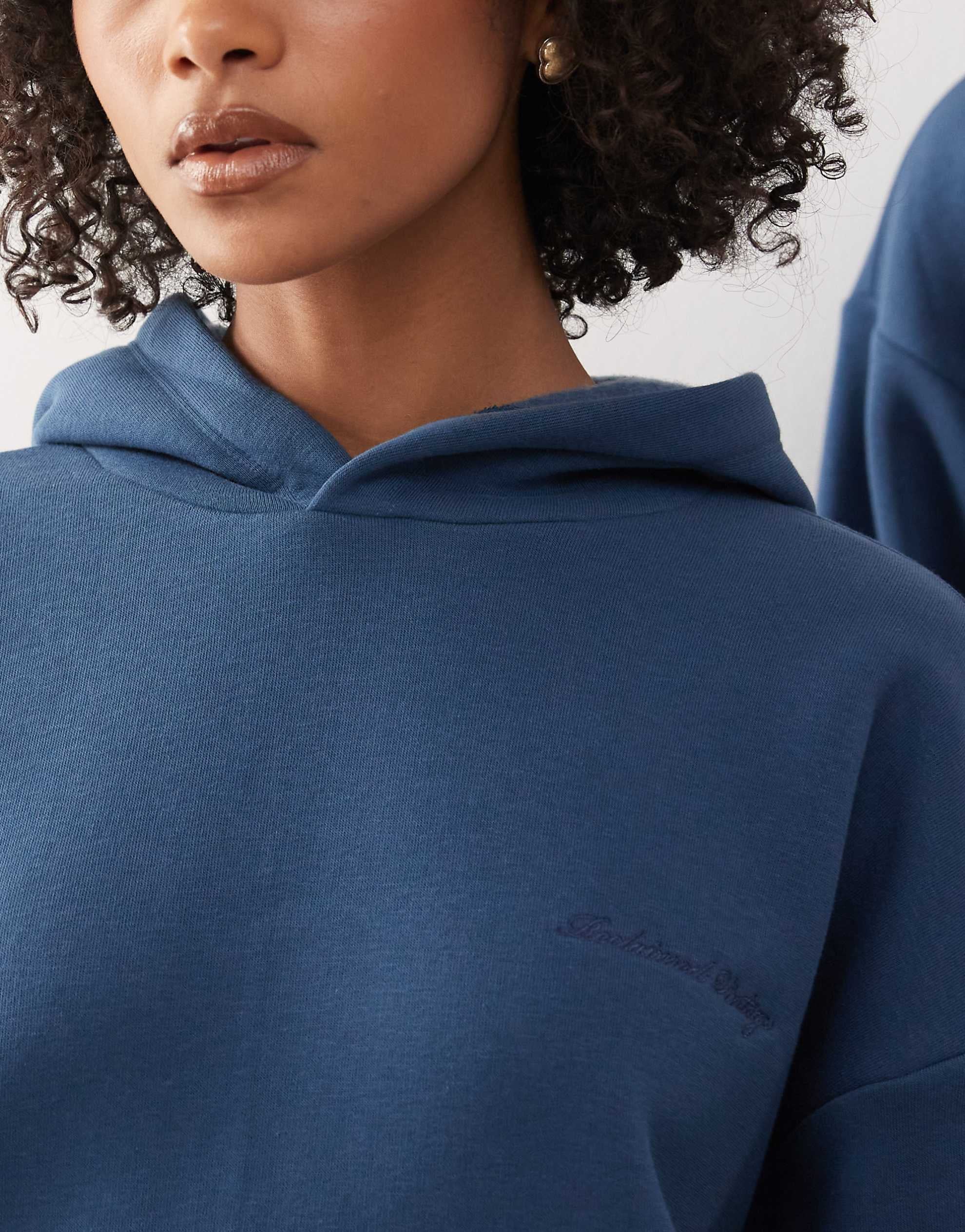 Reclaimed Vintage unisex heavyweight boxy hoodie co-ord navy blue