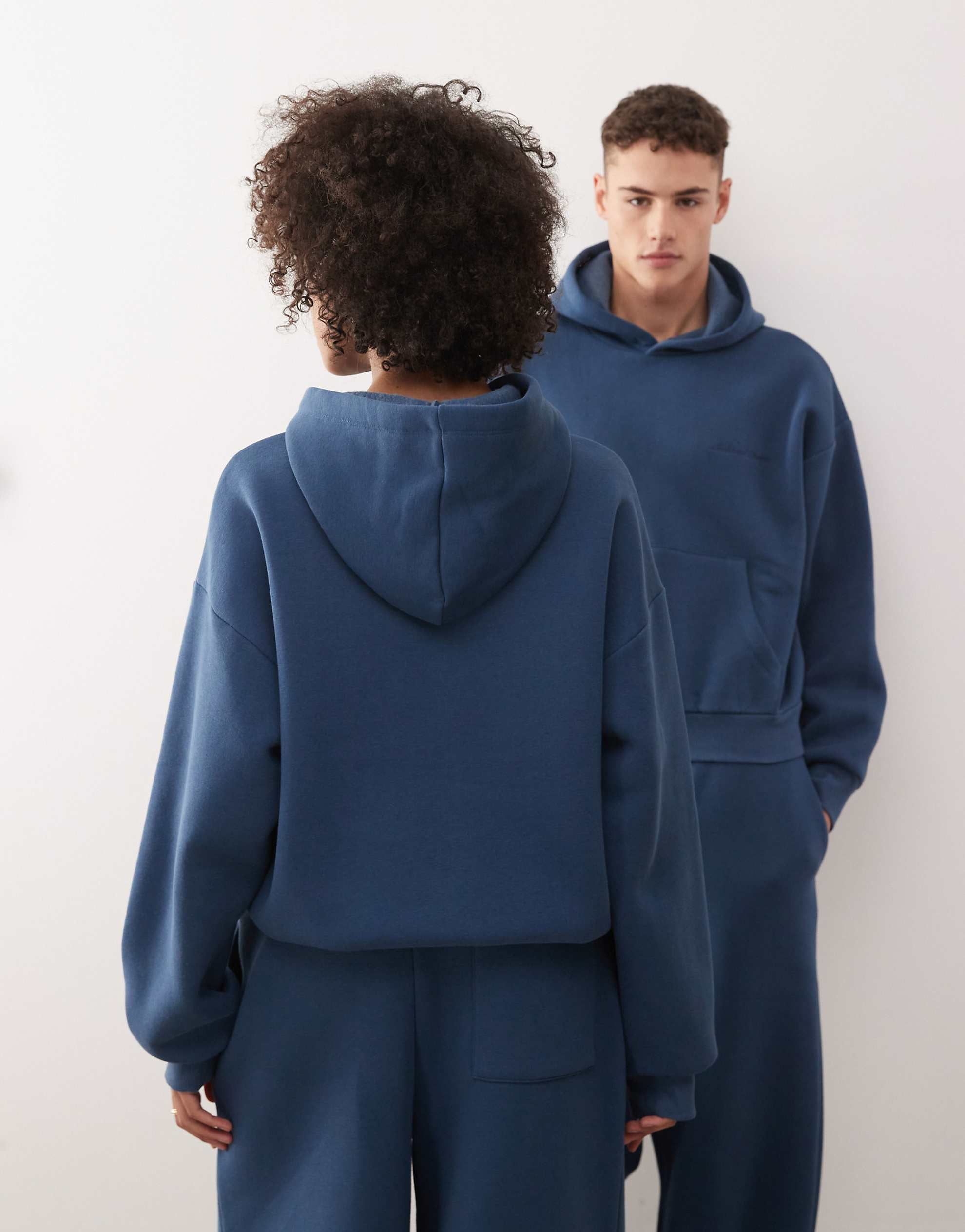 Reclaimed Vintage unisex heavyweight boxy hoodie co-ord navy blue