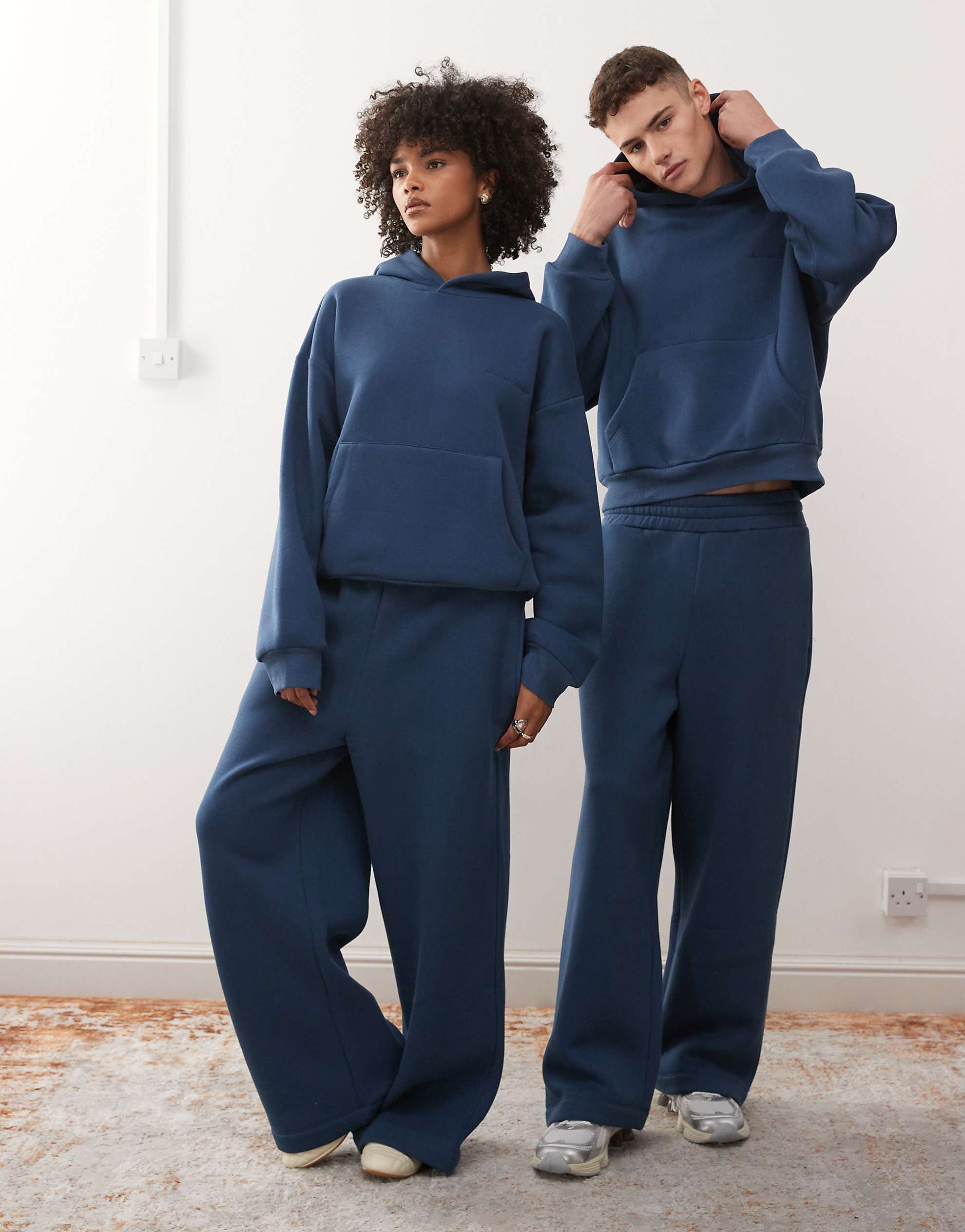 Reclaimed Vintage unisex heavyweight boxy hoodie co-ord navy blue