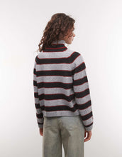 Load image into Gallery viewer, COLLUSION funnel neck zip through jumper in grey &amp; black stripe