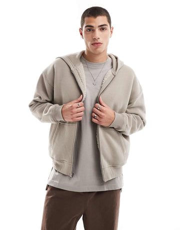 Hollister cozy fleece lined hoodie beige