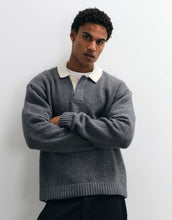 Load image into Gallery viewer, Abercrombie &amp; Fitch knitted button up polo jumper contrast collar grey