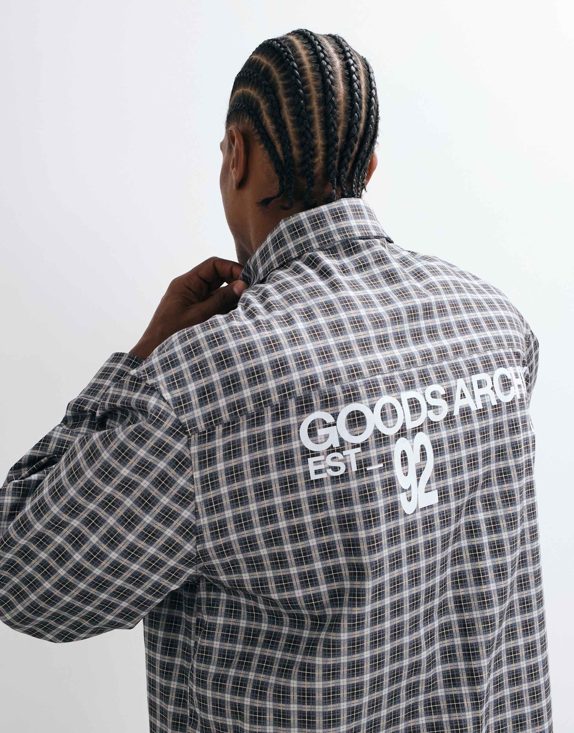 DESIGN oversized check shirt brown blue